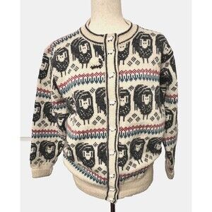 Vtg Scottish Wool Sweater Cardigan M/L ANNE ORR GLADSTONE'S LAND Sheep Buttons
